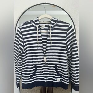 L.L. Bean Navy and White Striped Zip-Up Hoodie